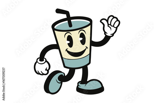 Cartoon Drink Character Waving With Arms and Legs in an Animated Pose on White