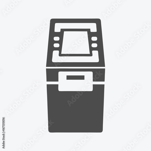 Isolated automated teller machine displays modern banking technology on a plain background