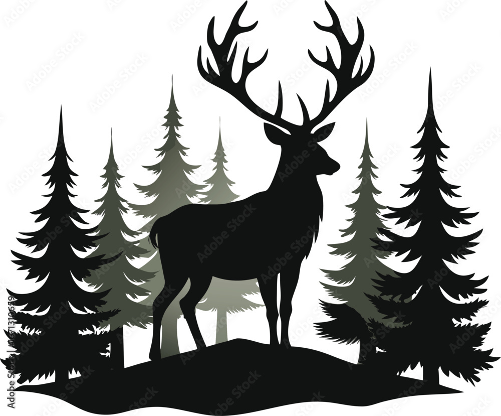 Obraz premium Silhouette of Wildlife Elk in Forest