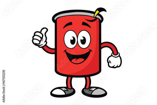 Cartoon Red Soda Can Mascot Character Giving Thumbs Up With Happy Face and Shoes