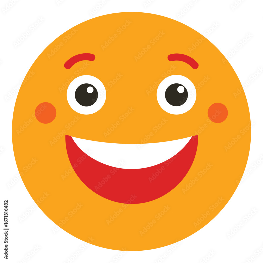 Fototapeta premium Cheerful Orange Smiley Face Emoji Illustration with Red Mouth and Cheeks