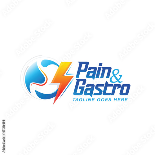 Stomach health and stomach care logo design Stomach pain Gastric Pain Pain and Gastro logo symbol icon design Blue and Yellow