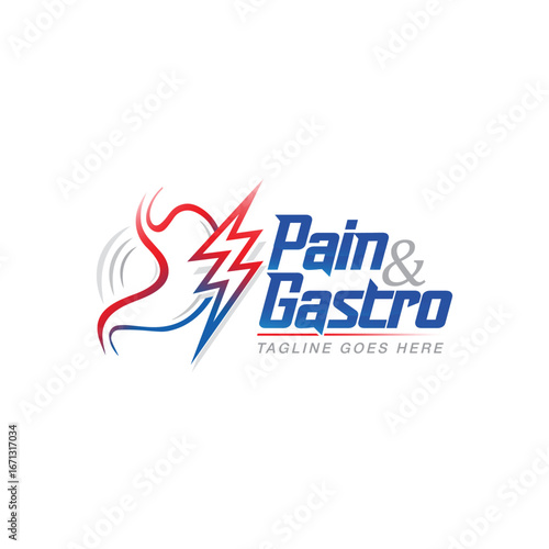 Stomach health and stomach care logo design Stomach pain Gastric Pain Pain and Gastro logo symbol icon design Blue and Red