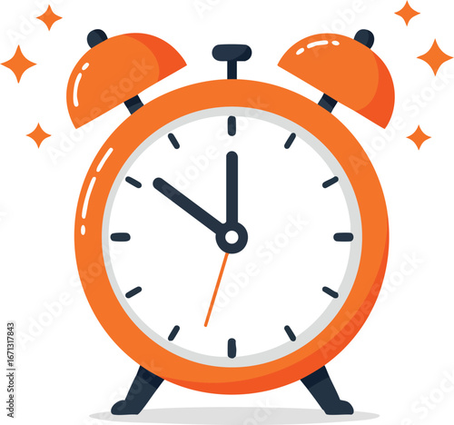 Vintage orange alarm clock ringing for waking up early or reminder