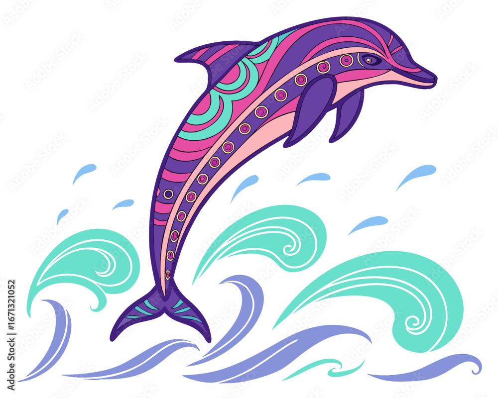 Naklejka premium colorful Dolphin jumping over waves vector illustration design