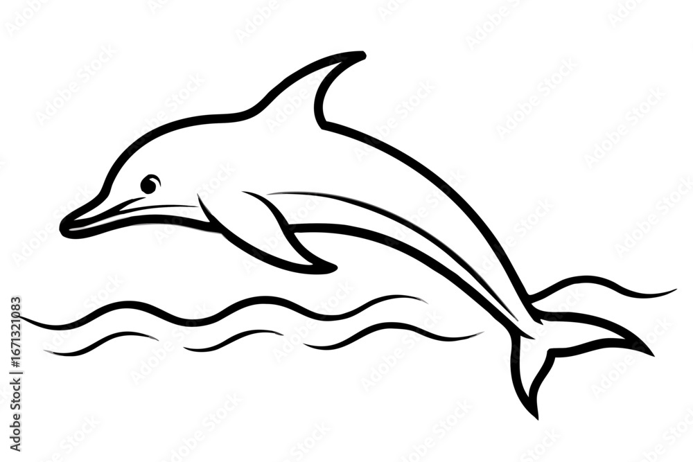 Fototapeta premium line art Dolphin jumping over waves silhouette vector