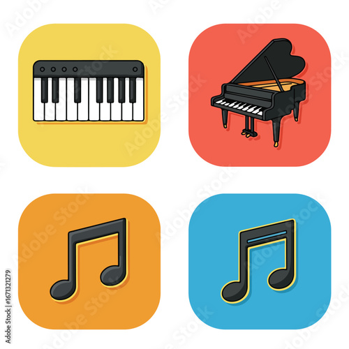 Musical Icons Keyboard, Piano, Note Set