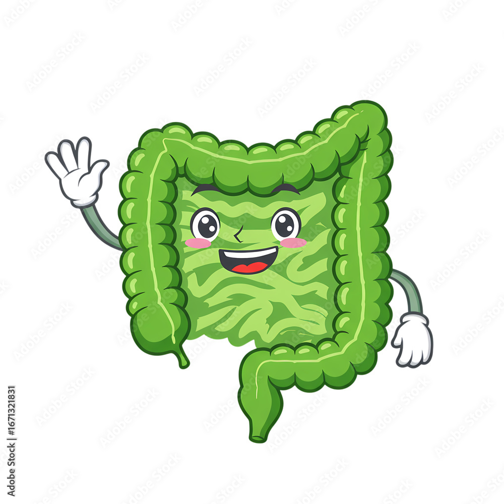 Obraz premium Happy Gut: A Cartoon Illustration of the Large Intestine Promoting Digestive Health