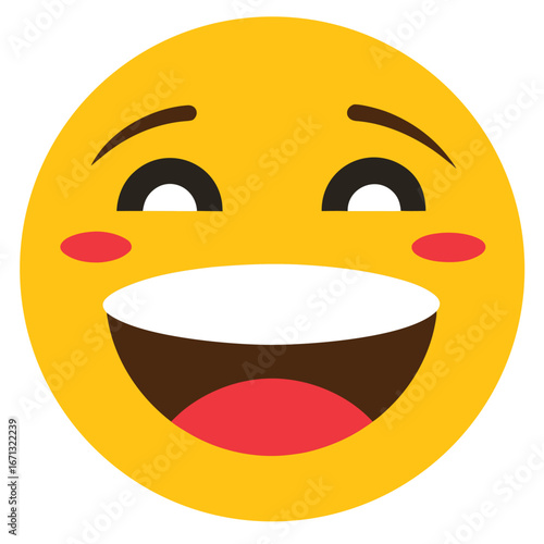 Joyful Yellow Emoji Smiling Face with Eyes, Big Grin, and Pink Cheeks