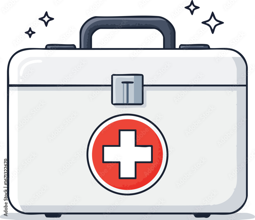Obraz premium White First Aid Kit with Red Cross Emergency Medical Supply