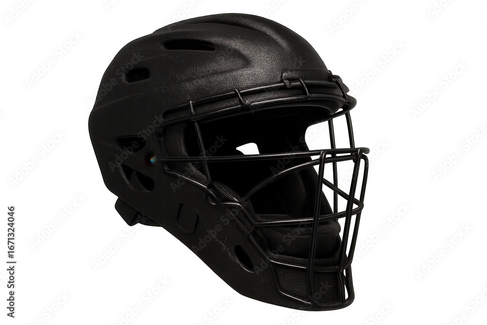 Naklejka premium Studio shot of a black catcher's helmet, isolated on a transparent background, ready for action on the baseball field