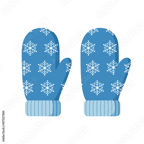 Winter Mittens with Blue Snowflake Pattern Vector Illustration