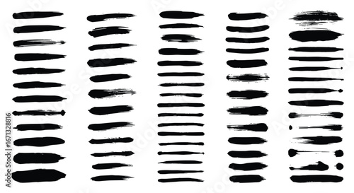Diverse black ink brush strokes offer artistic texture for creative projects and design elements