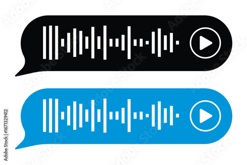 Media Player progress loading bar, play next, rewind fast forward buttons. Templates of music playback panel interface. Sound waves or voice message. Mini-player, embeddable into websites in eps 10.