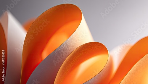 Abstract curves of orange and white paper
