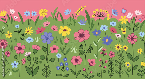 Cute, colorful flower field