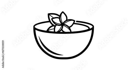 Simple Bowl with Flower Outline Illustration