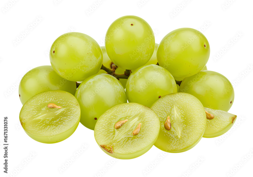 Obraz premium Green Grapes: Fresh, Juicy, and Ready to Eat on white background