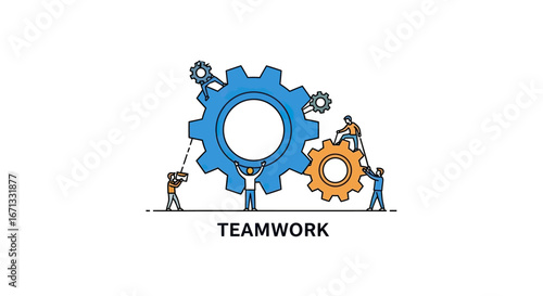 Teamwork of People Aligning Gears for Success