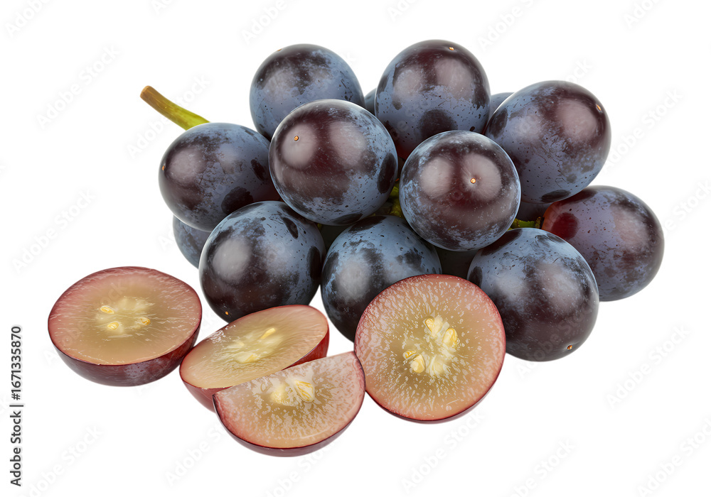 Fototapeta premium Juicy Black Grapes: A Close-Up View of Fresh Fruit on white background