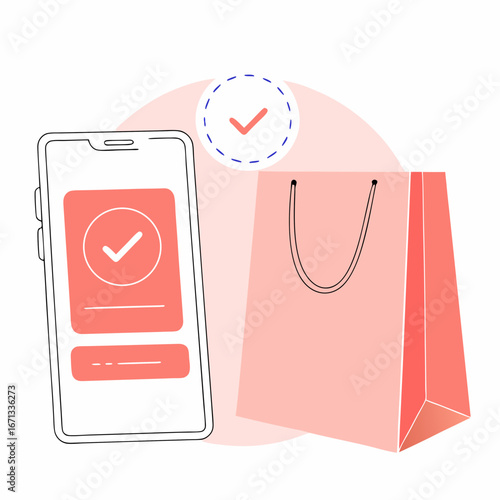 Online Shopping with Smartphone App – E-commerce Illustration