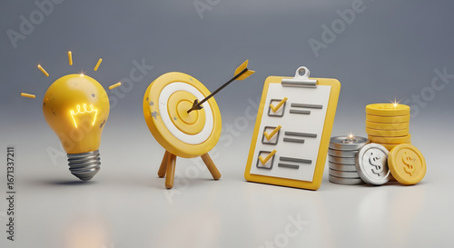 Business idea and target achievement concept isolated on white background