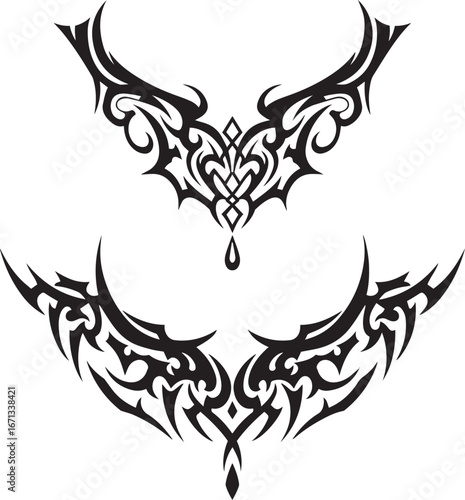 Pair of Abstract Tribal Neckline and Chest Tattoo Designs graphic