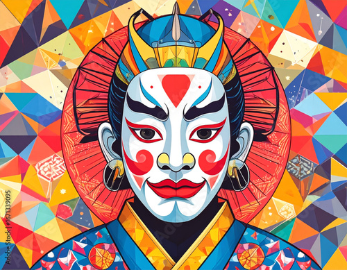 1671339126, 1671339095, 1671336865, 1671336868 - Original name(s): 1756312272965_Firefly_Vector illustration of Japanese Kabuki theatre mask redesigned in pop-art style. Brig 287459.eps, 1756312265973