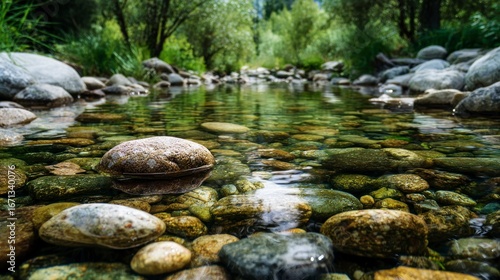 Crystal clear stream through forest