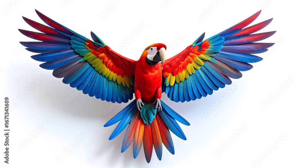 Fototapeta premium Red And Blue Macaw In Flight Pixel Art