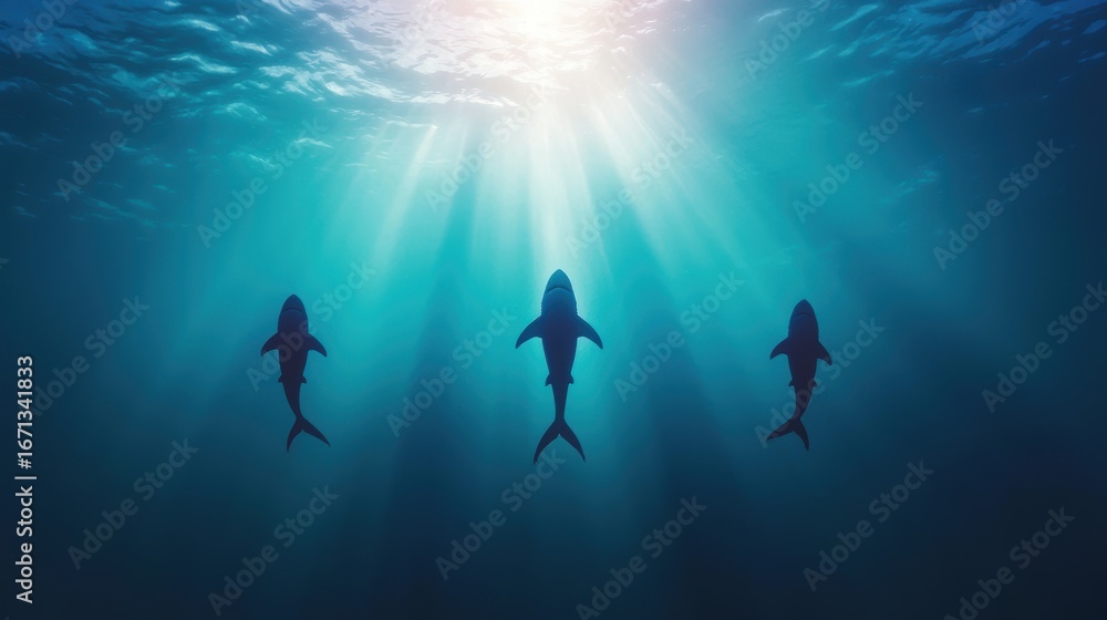Obraz premium Shark Underwater shot of a shark circling near a diver.