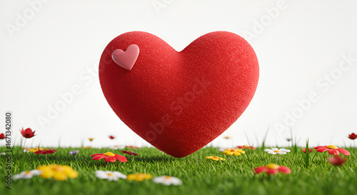 Red Heart Shape Symbol Placed On Fresh Green Grass