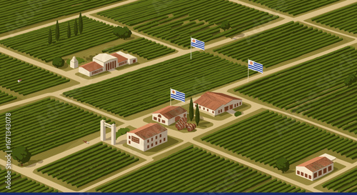 Uruguay flag displayed on farm landscape with rural countryside fields