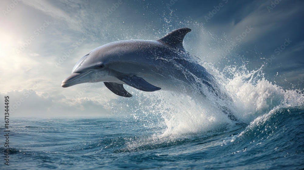 Fototapeta premium Dolphin jumping ocean waves