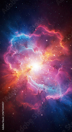 Wallpaper Mural A vibrant nebula, showcasing swirling clouds of cosmic dust and light,  displays a breathtaking tapestry of colorful hues against a deep space backdrop. Torontodigital.ca