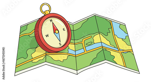 Colorful map with compass
