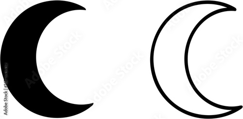 vector illustration Crescent Moon Icon Set Silhouette and Line Art, isolated on white