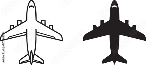 Airplane Icons Silhouette and Outline Top View aircraft airliner
