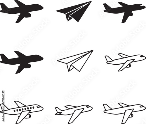 Assorted Airplane and Paper Airplane Icons aircraft airliner