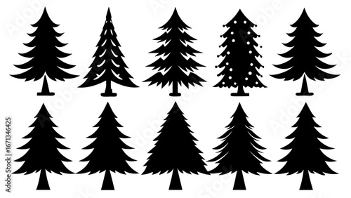 Christmas pine tree black silhouette vector bundle,pine tree  icon set