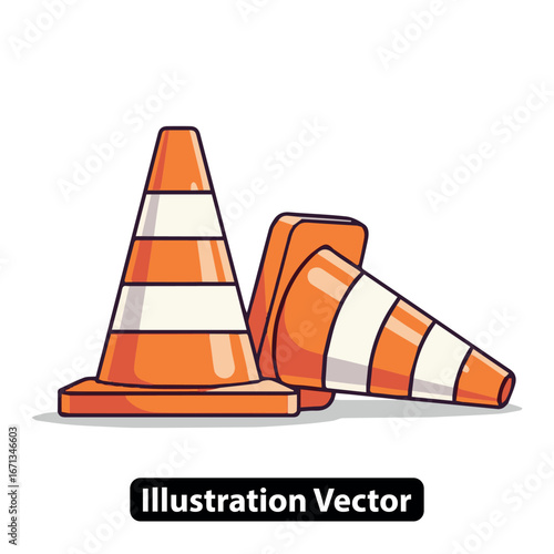 Safety Cones Illustration Construction Zone Vector Graphics
