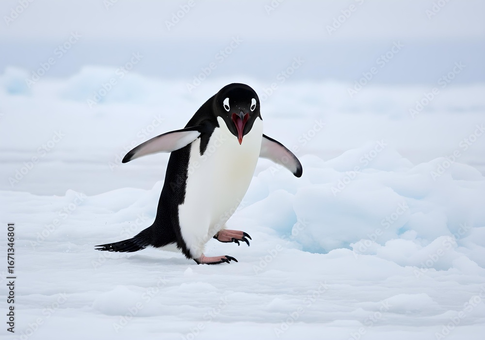 Obraz premium Playful penguin walking on snow
