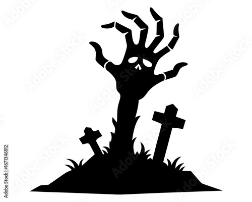 skeleton or zombie hand rising from the ground  black silhouette vector