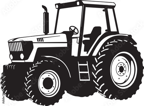 Black and White Vector Art of a Farm Tractor with Visible Ladder Detail agriculture vehicle