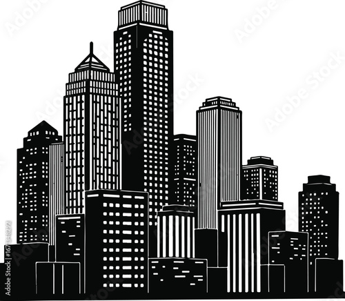 Black Silhouette of a City Skyline with Numerous Tall Buildings architecture