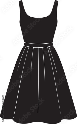 Black sleeveless A-line dress with pleated skirt and thin waistband black dress fashion