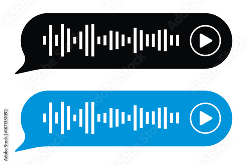 Voice message, audio chat interface and record play bubble, vector messenger playback. Voice message icon of microphone button and sound wave of recording listen in eps 10.