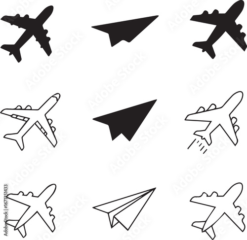 Collection of Airplane and Paper Airplane Icons aircraft airliner
