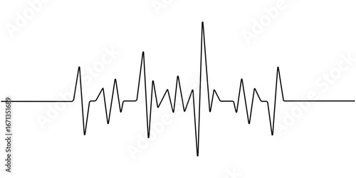 Continuous line representing a heartbeat outline vector art illustration, Heart beat one line. Continuous lines heart beats drawing. Wave pulse. Hand draw heartbeat. Design heartbeat for print. Black.