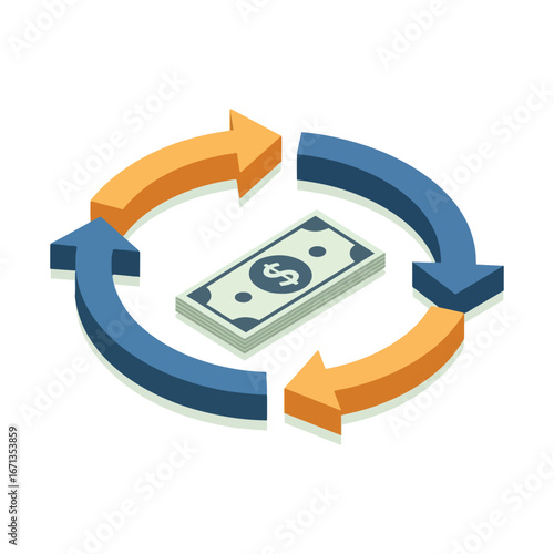 An illustrative isometric diagram capturing the essence of continuous monetary circulation and financial exchange, symbolizing the dynamic flow of capital within economic systems